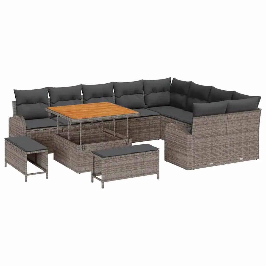 Set Divano da Giardino vidaXL a Forma a U con 12 Pezzi, Grigio – 2