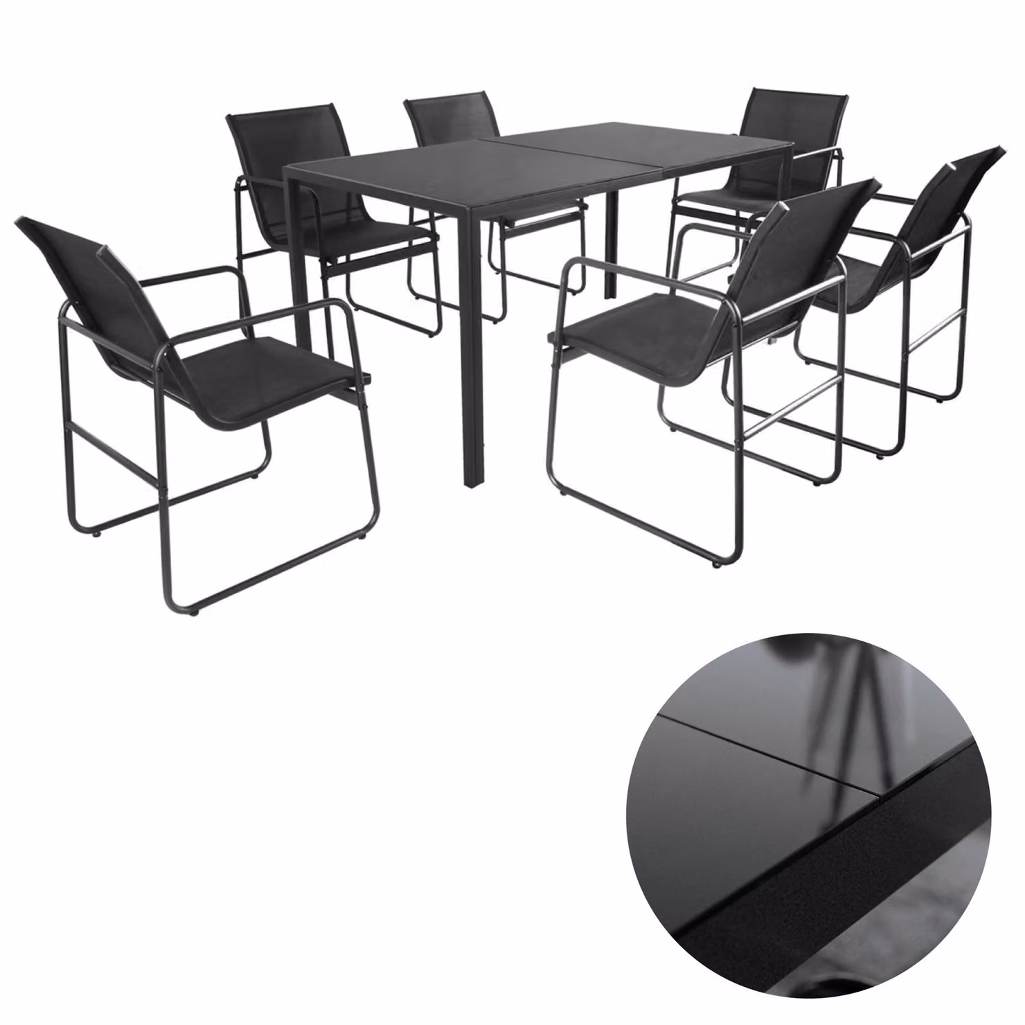 Set da salotto 7 pezzi gruppo di sedute da giardino all'aperto panca tavolo da pranzo tavolo in vetro