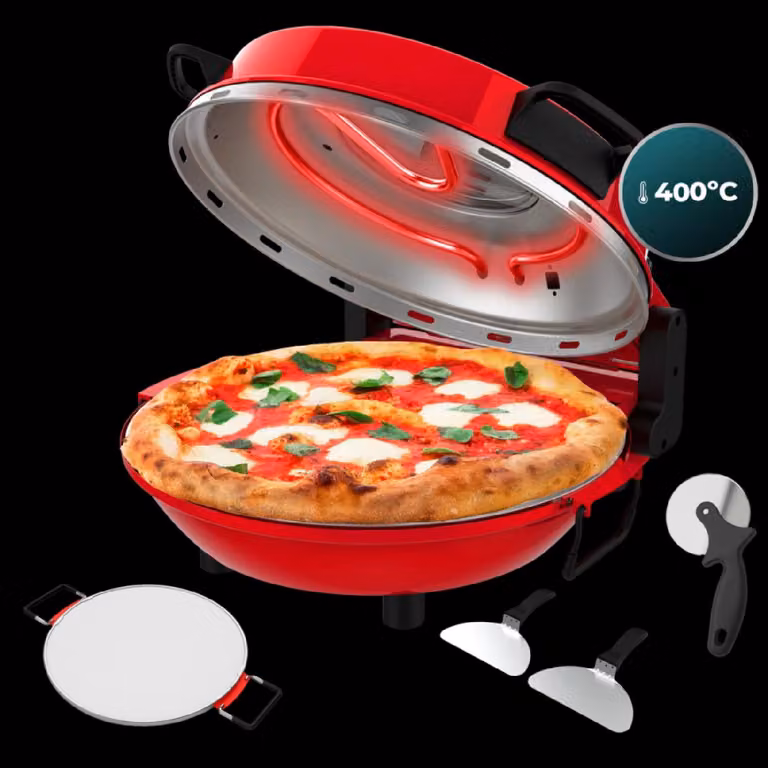Cecotec Fun Pizza&Co Mamma Mía Window Plus, per 1 pizza, colore rosso, 420 °C, 1200 W