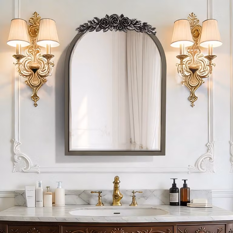 Armadietto a specchio per bagno WISFOR, 51x76,5 cm, con forma ad arco, mobile da bagno, pensile, con 3 ripiani, da montare a parete, ideale per il bagno domestico