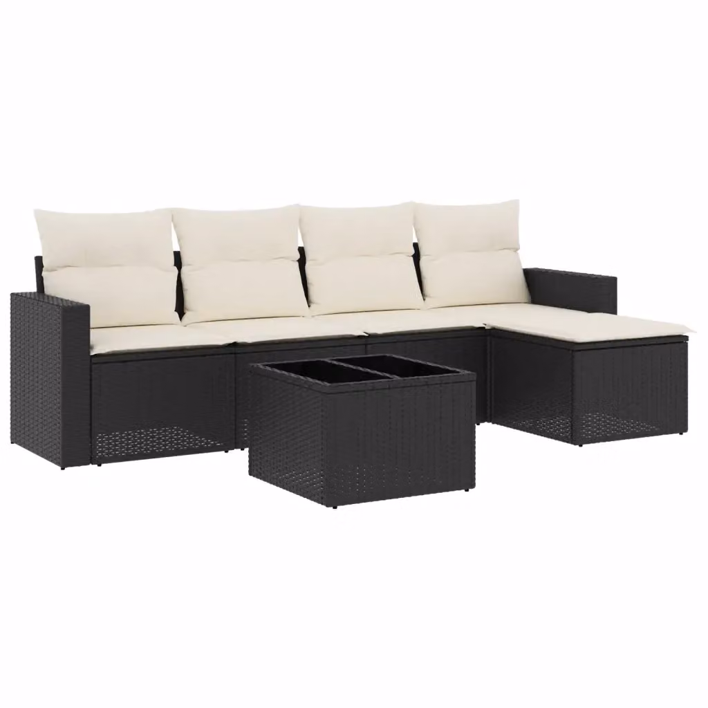 vidaXL Set Divano da Giardino a L 6 pz con Cuscini e Tavolino, Nero e Bianco, in Polyrattan con Struttura in Acciaio Verniciato a Polvere – 2