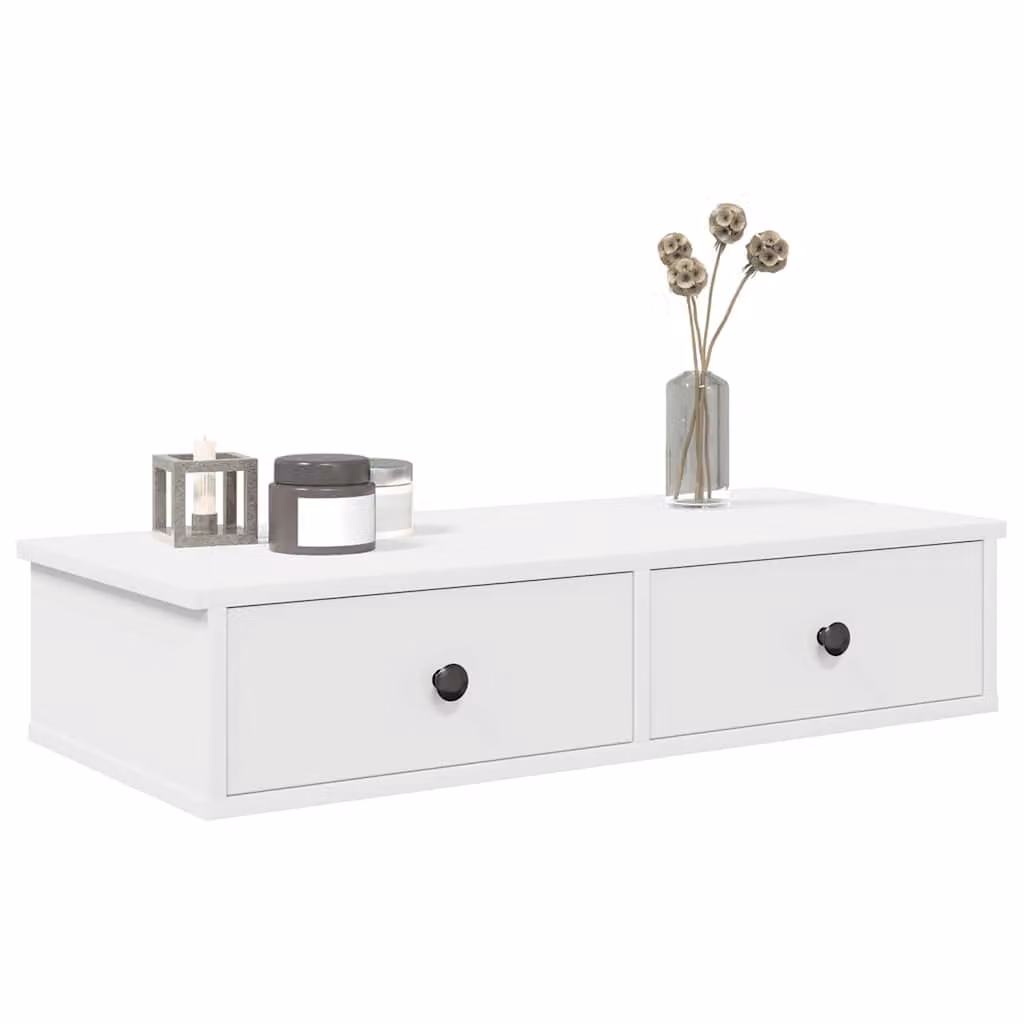 Scaffale a parete con cassetti vidaXL Bianco Moderno in MDF L: 80 cm, P: 34 cm, H: 17 cm