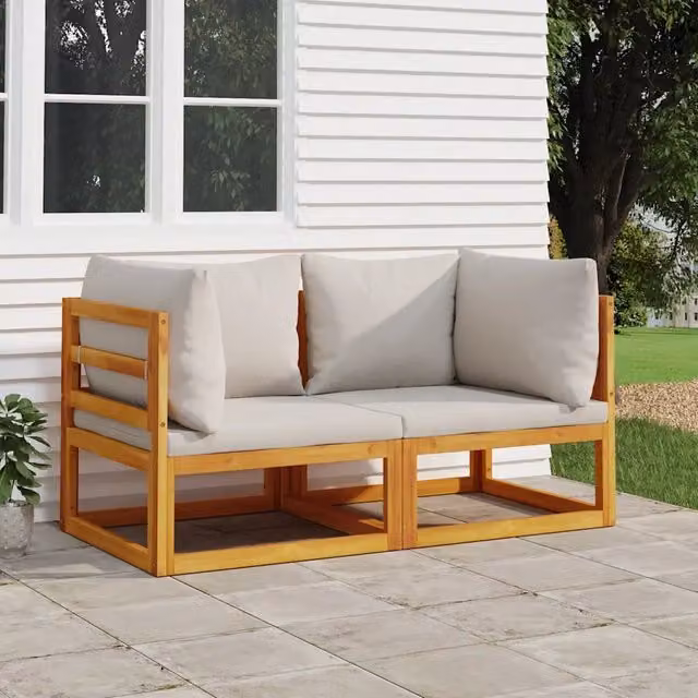 Divano Angolare Modulare con Cuscini vidaXL in Tessuto Grigio e Legno di Acacia