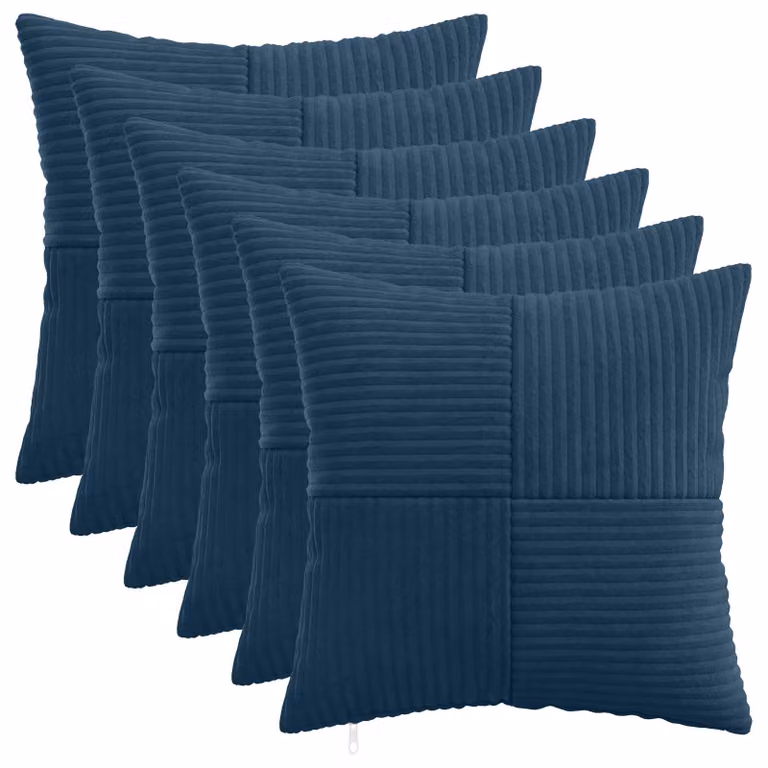 Set di 6 federe vidaXL ALMELO in velluto a coste blu navy, 40 x 40 cm