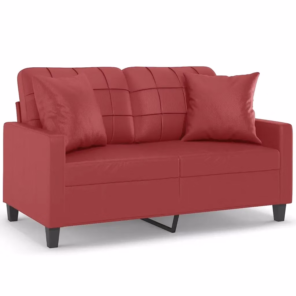 Divano a 2 posti moderno vidaXL in similpelle rosso con cuscini e struttura in metallo L: 138 cm, P: 80 cm, H: 77 cm – 2