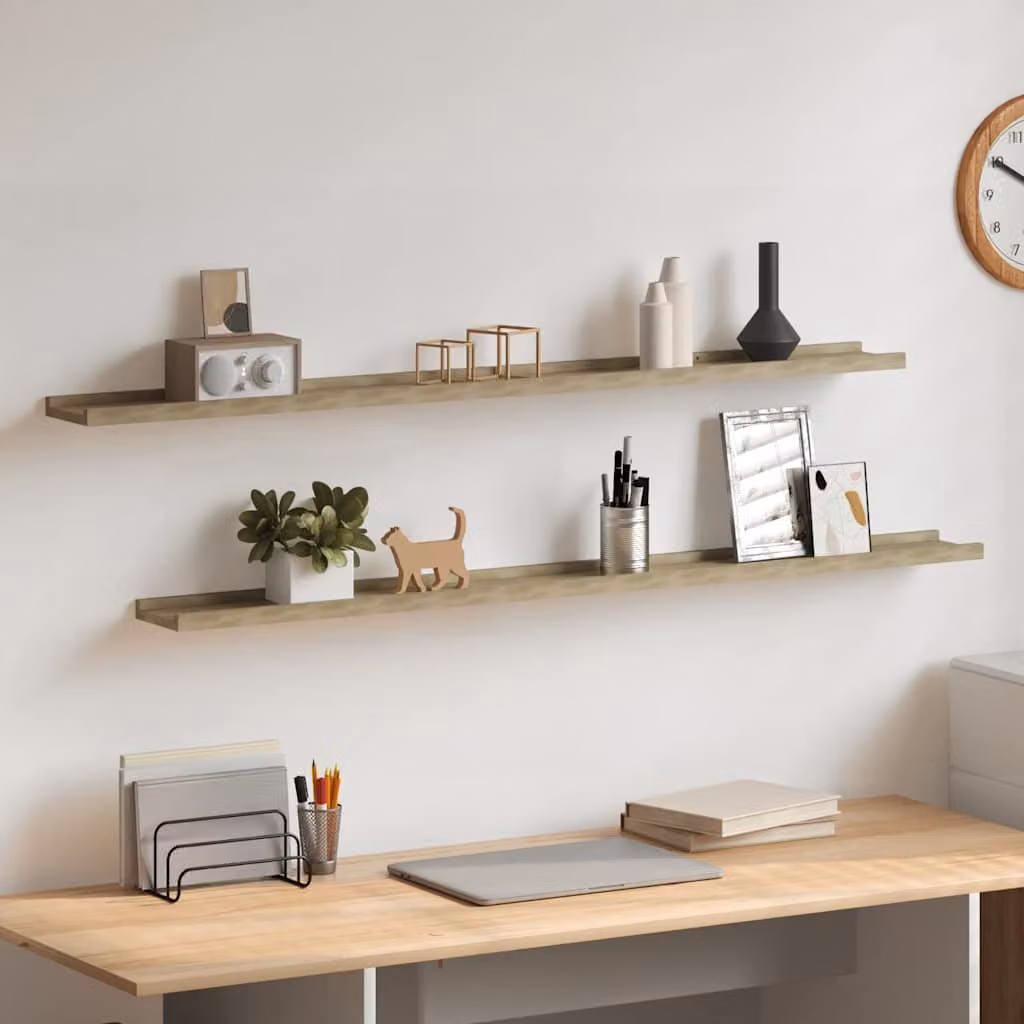 Set di 2 mensole da parete vidaXL in legno color rovere, L 115 x P 9 x H 3 cm