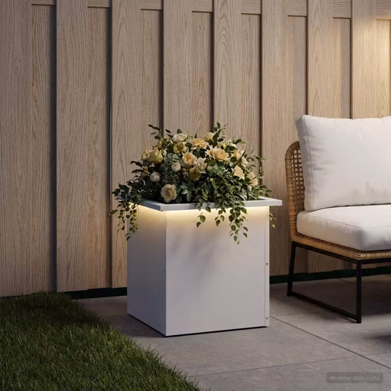 Fioriera da giardino con LED vidaXL in acciaio bianco L/P/H: 40 x 40 x 40 cm