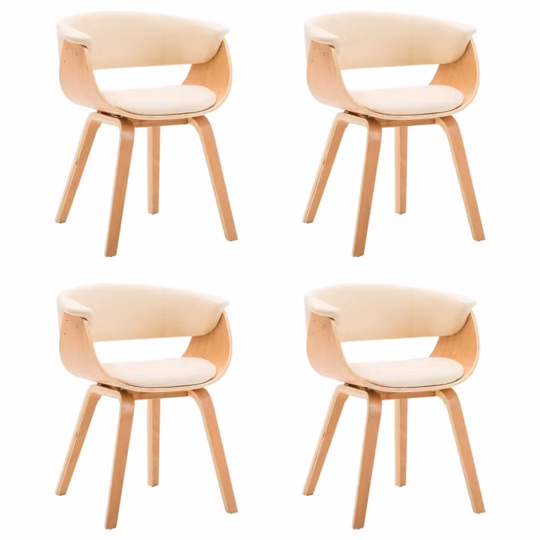 Sedie da Pranzo 4 pz in Legno Curvato e Pelle finta Crema