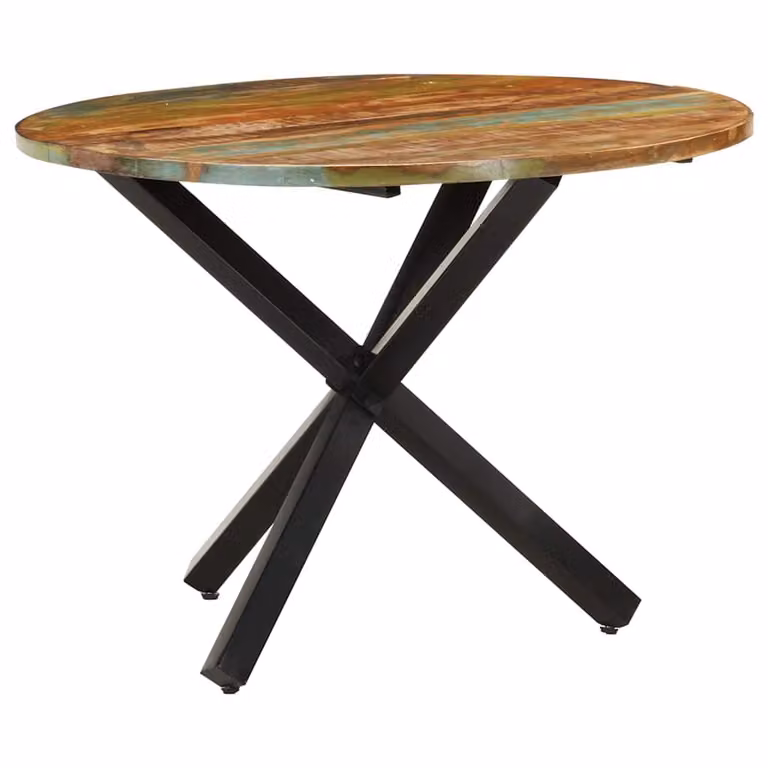 vidaXL Tavolo da Pranzo Rotondo in Legno di Recupero Marrone Multicolore L: 100 cm, P: 100 cm, H: 75 cm