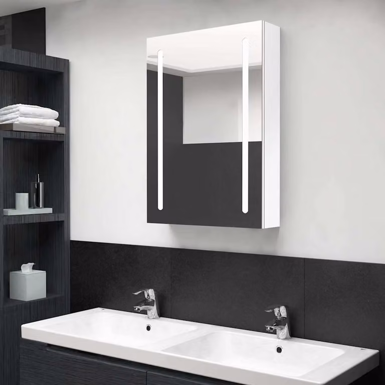 Armadietto da bagno con specchio e illuminazione LED vidaXL Bianco Lucido L: 50 cm, P: 13 cm, H: 70 cm