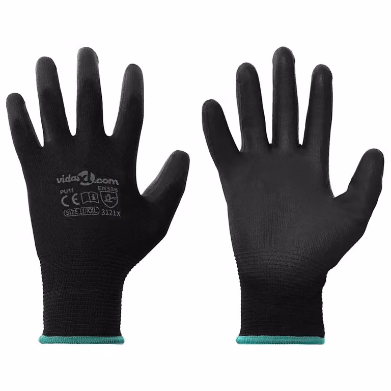 Set di 12 guanti da lavoro vidaXL in poliestere colore nero, taglia XXL
