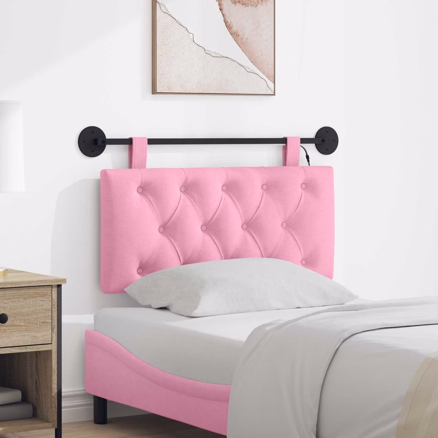 Testiera per letto sospesa vidaXL con luce LED integrata in tessuto rosa
