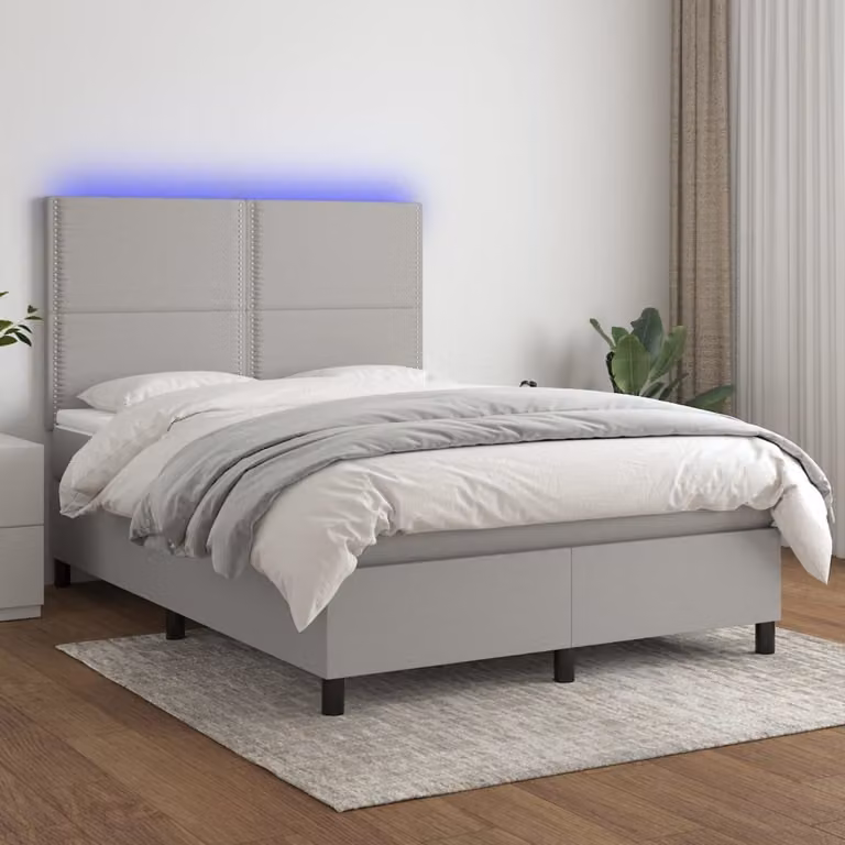 Maison Exclusive - Letto a Molle Materasso e LED Grigio Chiaro 140x190 cm Tessuto