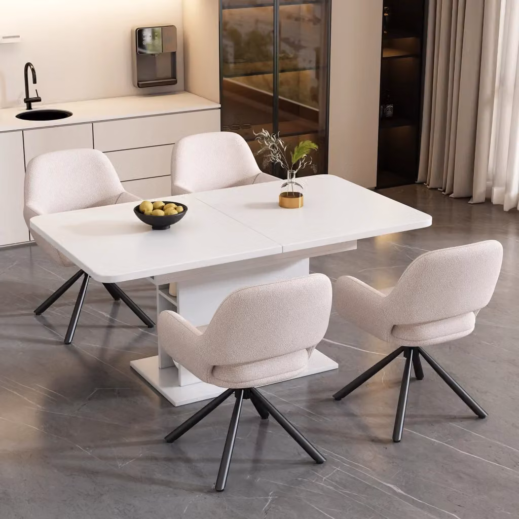 Set di 4 sedie da pranzo girevoli MIVRAY con braccioli, rivestimento in tessuto sherpa bianco e struttura in legno e metallo – 2