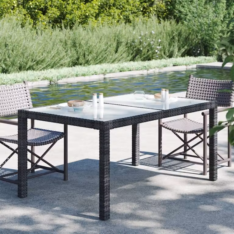 Maison Exclusive - Tavolo da giardino 150x90x75 cm in vetro temperato e rattan sintetico nero