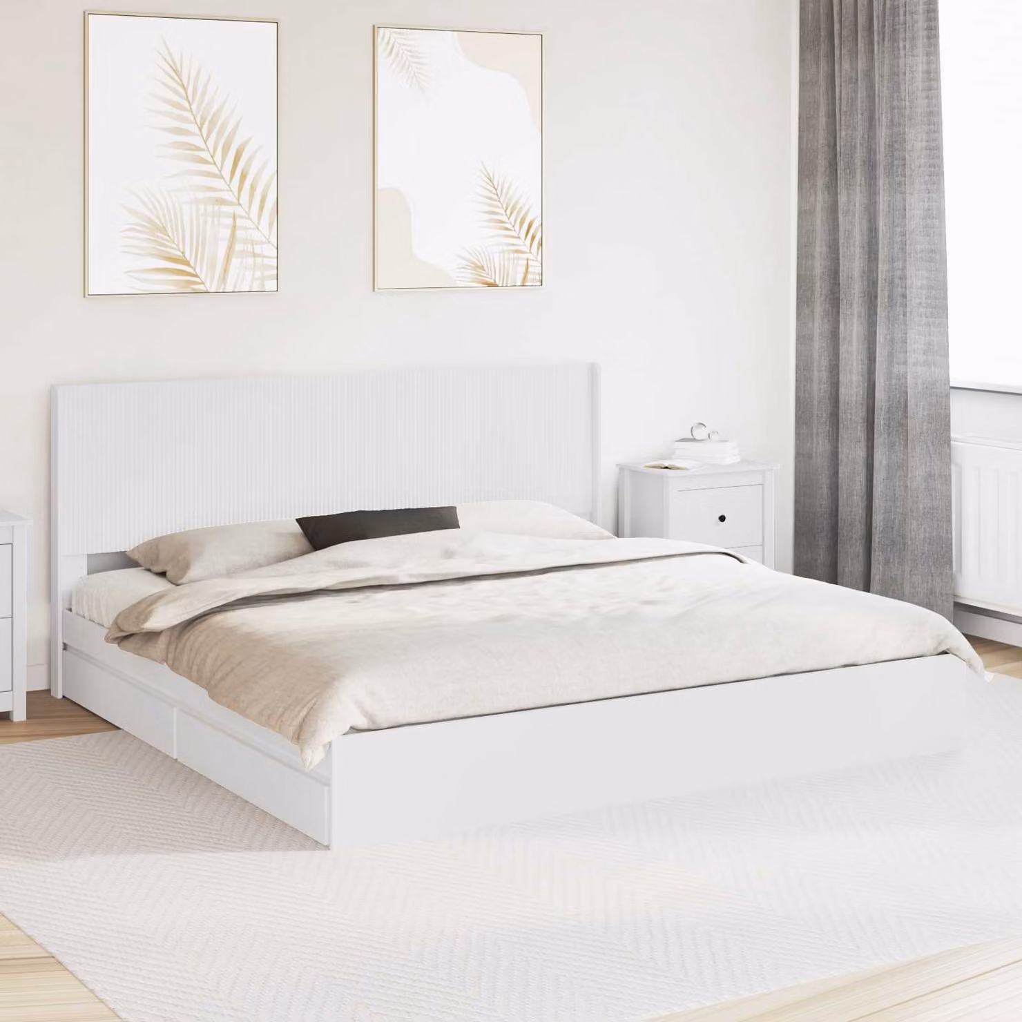 vidaXL Struttura letto con stoccaggio e testata in legno laccato bianco L/P: 200 x 180 cm, H: 203 cm