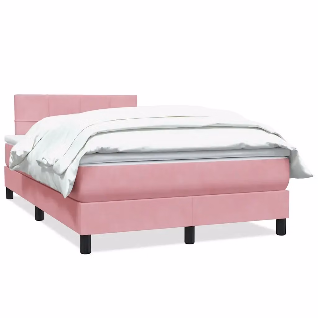 Letto con Giroletto a Molle e Materasso Ibrido vidaXL in Velluto Rosa e Bianco L/P/H: 120 x 223 x 88 cm – 2