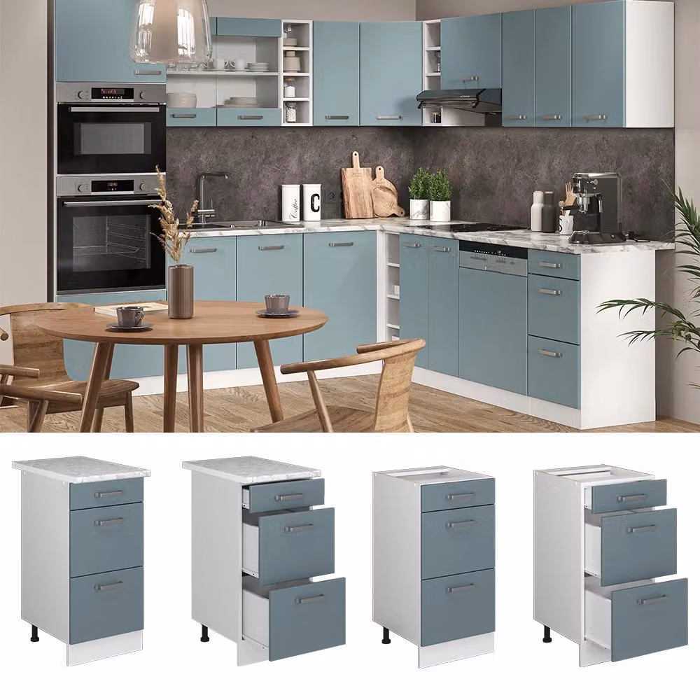 Mobiletto base per cucina Vicco R-Line moderno con cassetti, Grigio-blu/Bianco, L: 40 cm – 2