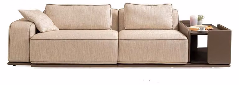 Dreisitzer Couch Sofa 3 Sitzer Beige Stoff Stoffsofa Polstersofa Tisch