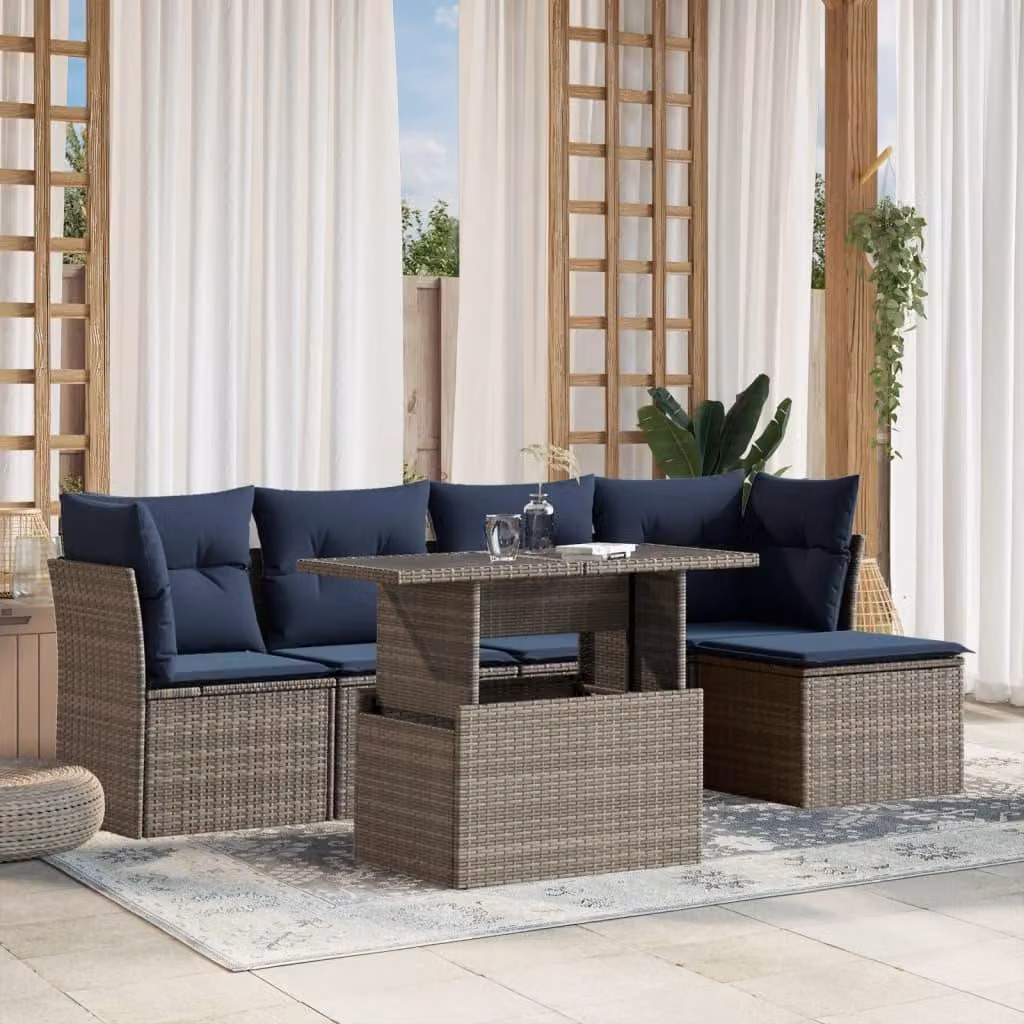 Maison Exclusive - Set di 6 divani da giardino con cuscini, grigio, polyrattan