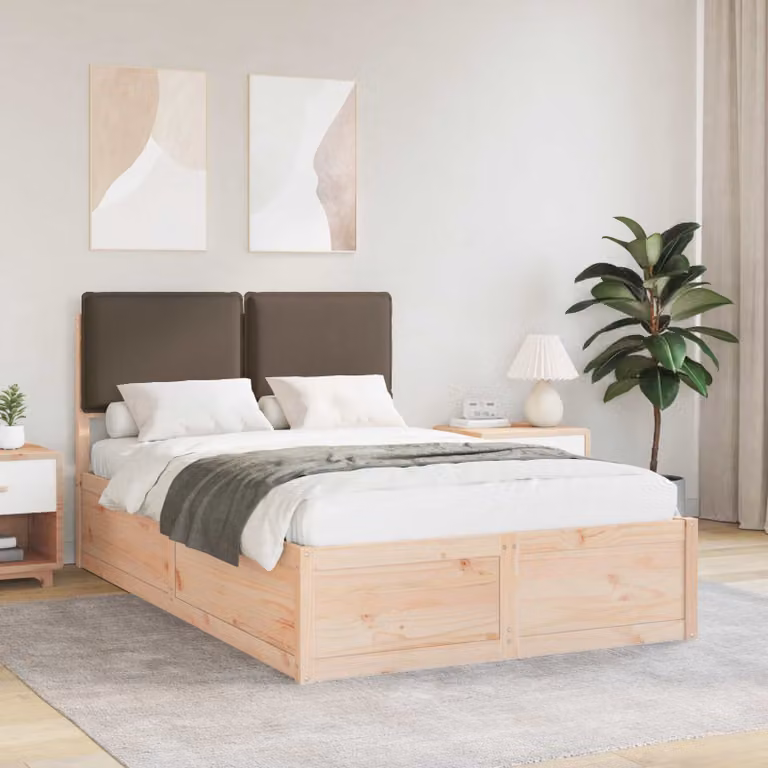 Letto con Testiera Rivestita in Tessuto vidaXL in Pino Massello, Colore Grigio/Beige, L/P/H: 120 x 200 cm
