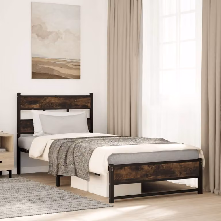 vidaXL Giroletto in Metallo Rovere Fumo L/P/H: 190 x 90 x 95 cm