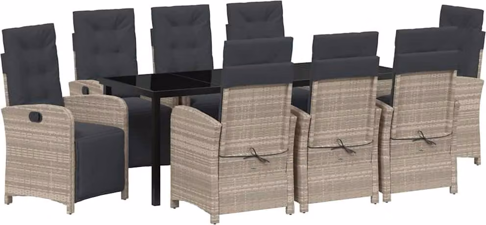 Set da Pranzo per Giardino 9 pcs Grigio chiaro polyrattan