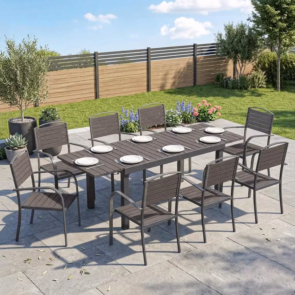 Set da pranzo da esterno Giordanoshop composto da tavolo rettangolare estensibile in alluminio e 8 sedie in colore grigio matt – 2