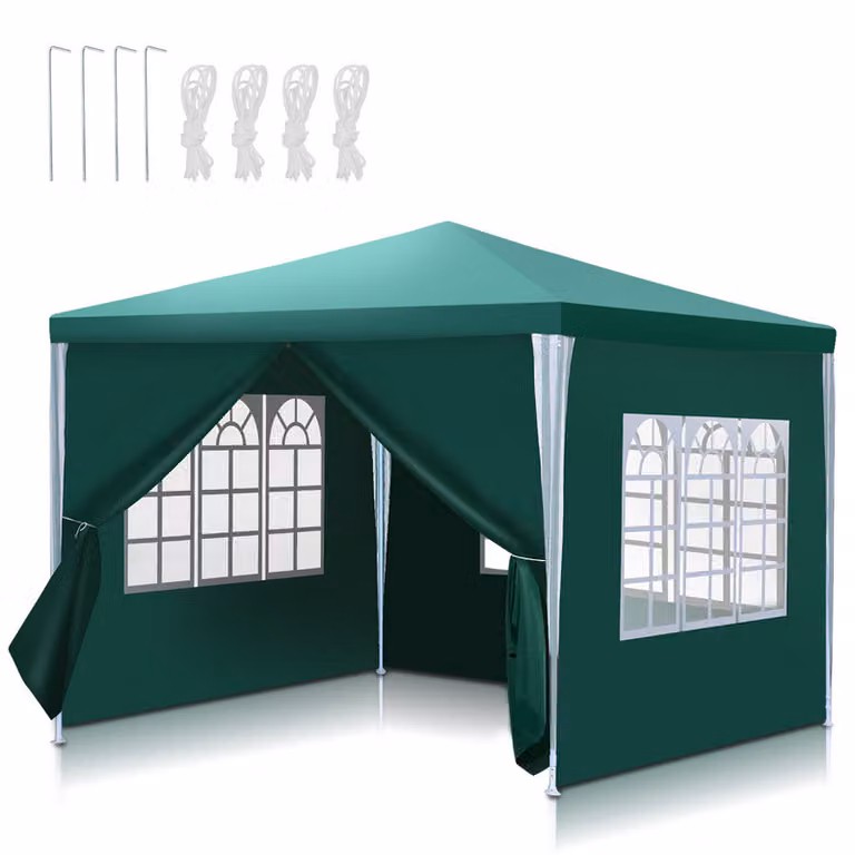 Izrielar Gazebo impermeabile 3 x 3 m, gazebo e tende da giardino, gazebo e tende per feste con 4 lati per campeggio / giardino / matrimonio / spiaggia, verde
