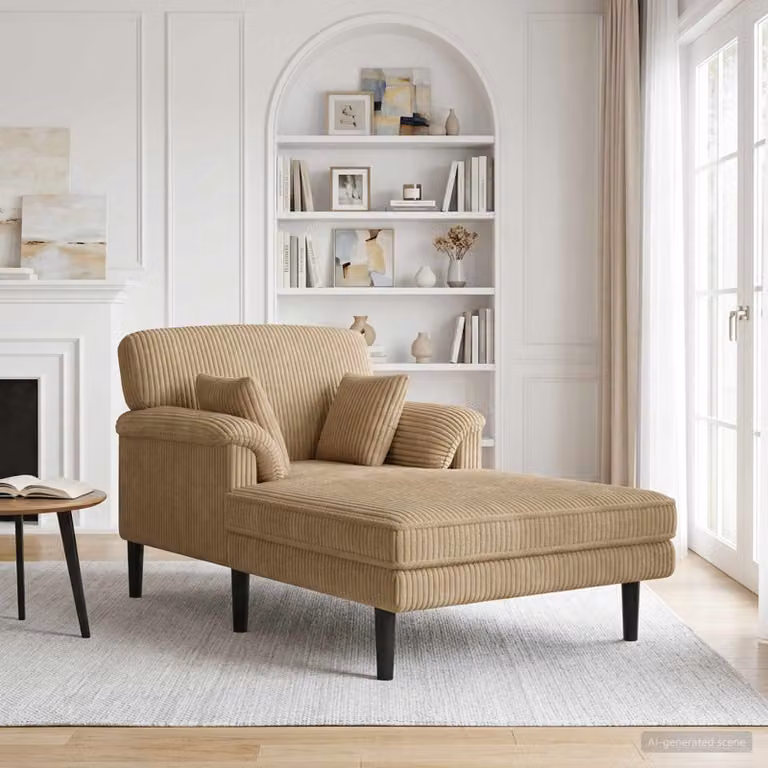 Chaise longue moderna vidaXL in velluto a coste beige e grigio con forma a L e cuscini inclusi L: 174 cm, P: 101 cm, H: 90 cm