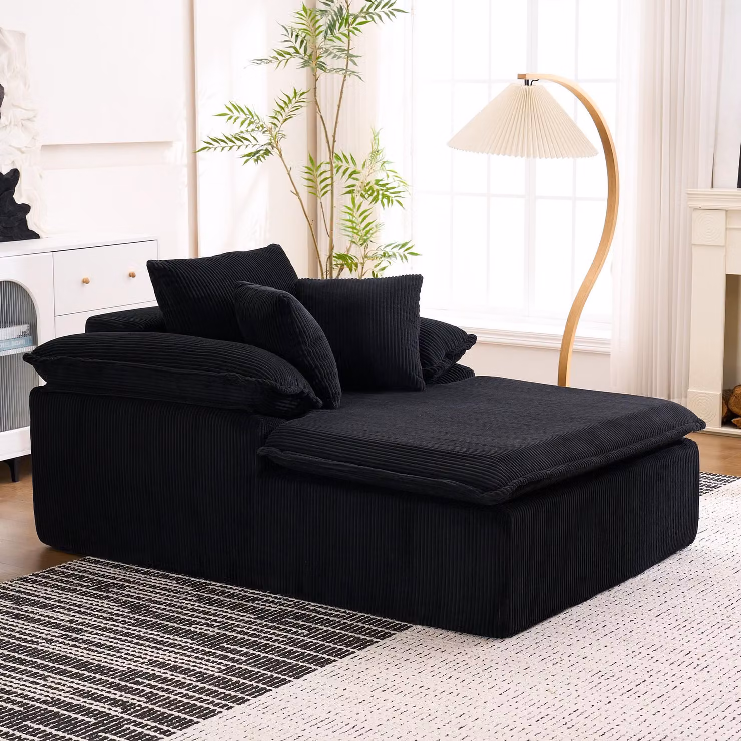 MODFU Divano letto in schiuma alta, divano letto da lettura senza montaggio, divano lounge con ampi braccioli, nero