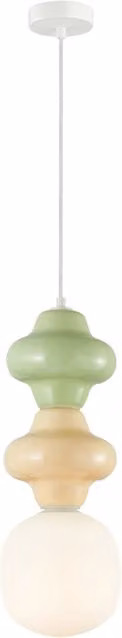 Lampada a sospensione Art Déco Italux in ceramica giallo, verde e bianco, Ø 18 cm, attacco E14