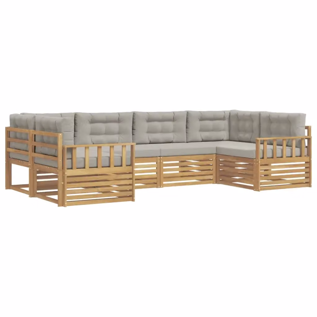 Set di divani da esterno a L vidaXL in legno di acacia con cuscini, Bianco e Grigio – 2