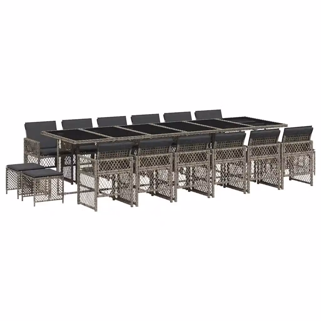 Set da pranzo da giardino vidaXL in polyrattan grigio con cuscini e tavolo in vetro, 17 pezzi – 2