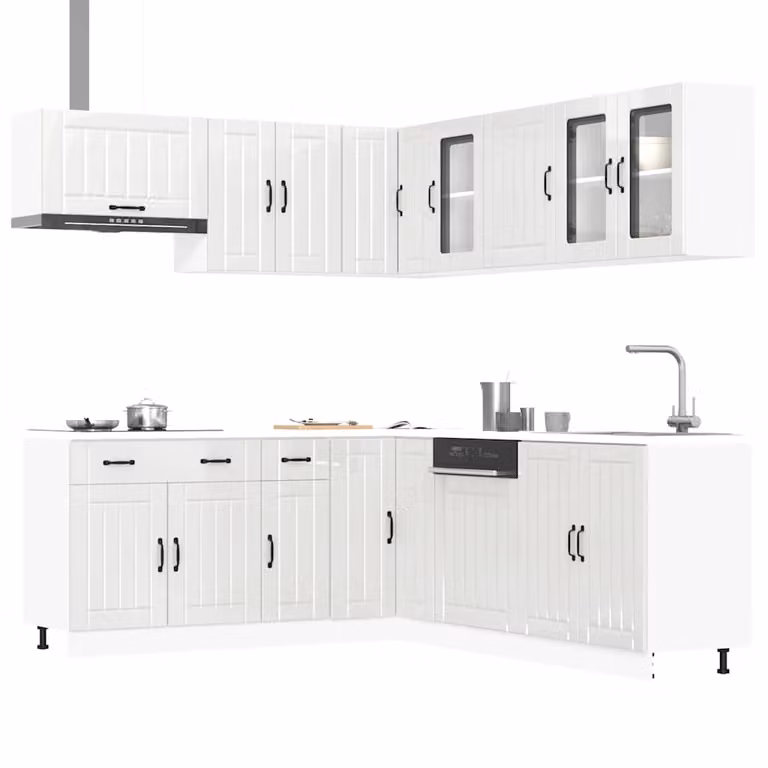 Set di mobili da cucina moderno vidaXL Lucca composto da 11 pezzi in bianco lucido