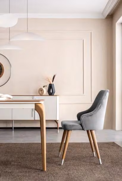 Stuhl Stühle Luxus Design Lehnstuhl Holz Polster Modern Esszimmer Möbel Holz