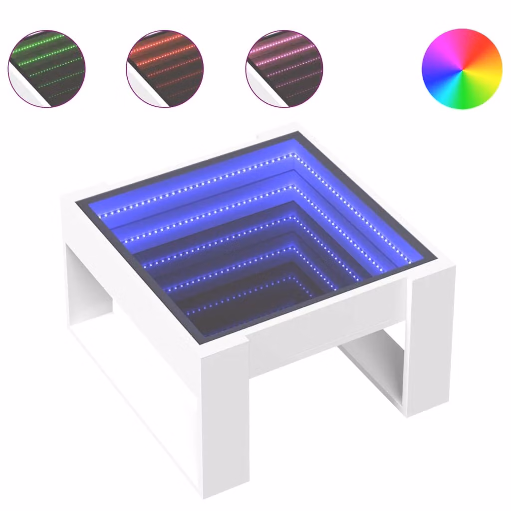 Tavolino da Salotto con LED Infinity Bianco 50x53x30 cm