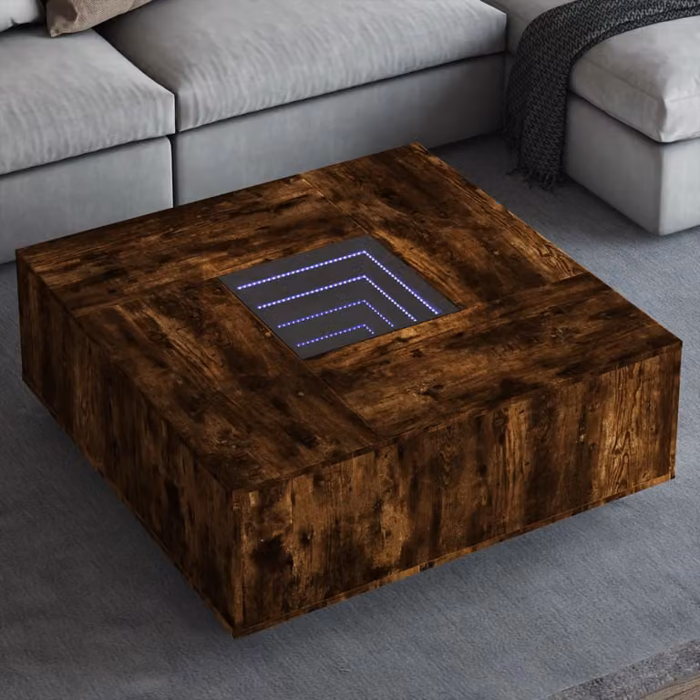 Tavolino da salotto moderno vidaXL Infinity con LED in rovere fumo L: 100 cm, P: 100 cm, H: 40 cm