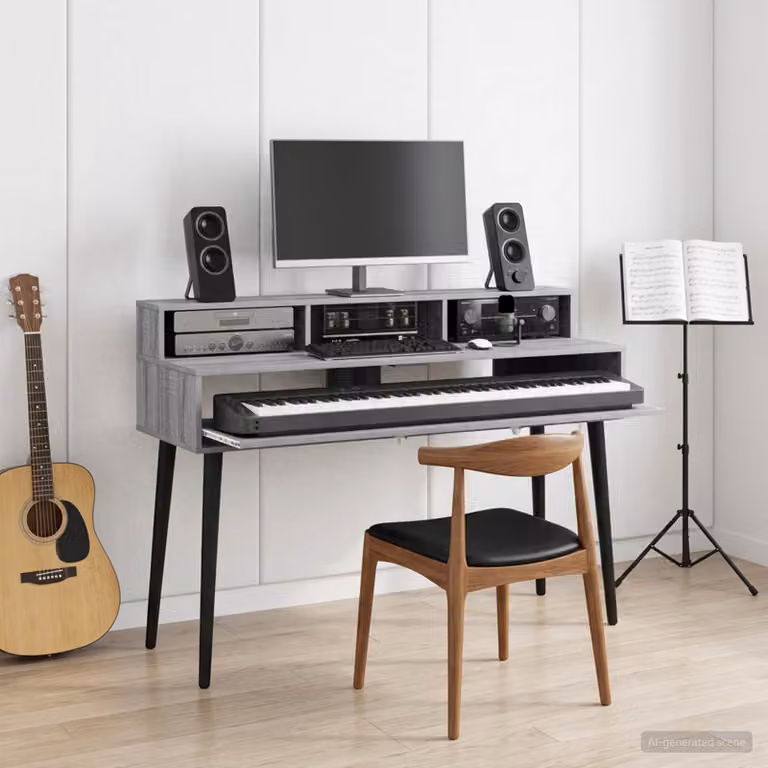 Scrivania da studio moderna vidaXL in MDF laminato grigio L: 130 cm, P: 42,5 cm, H: 36 cm