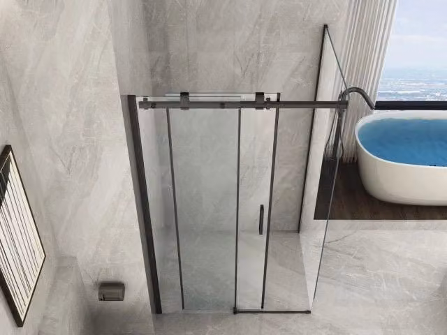 Box doccia rettangolare con due lati fissi e porta scorrevole in cristallo da 8 mm, telaio nero, trasparente, L: 80 cm, P: 120 cm, H: 195 cm