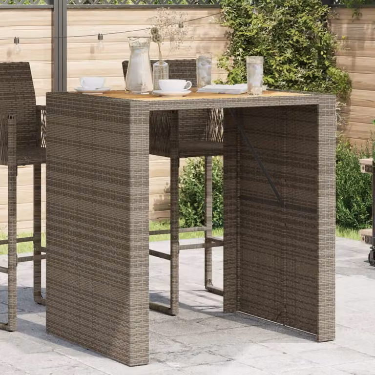 vidaXL Tavolo Bar da Giardino in Polyrattan con Piano in Acacia Oliata, L: 105 cm, P: 80 cm, H: 110 cm