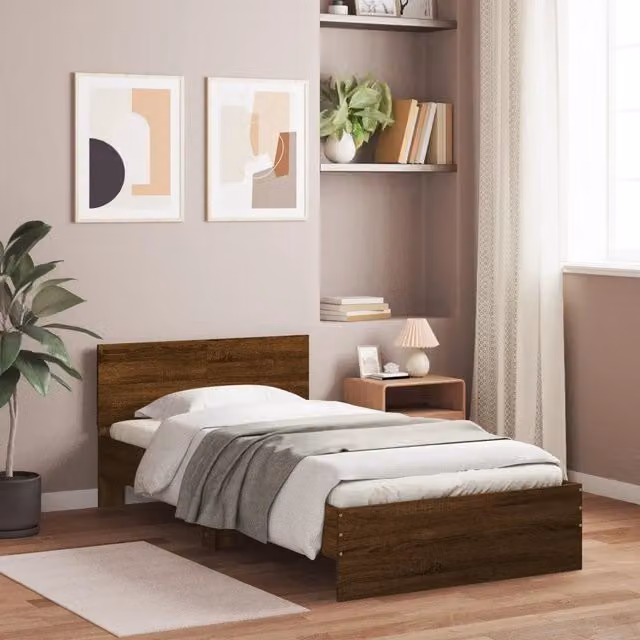 Giroletto senza Materasso con Testiera-Struttura Letto Rovere Marrone 100x200cm 935299