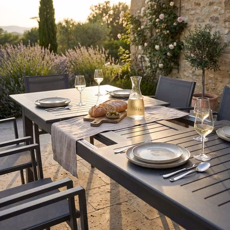 Milani Home - tavolo da giardino allungabile, alluminio, 10 posti, taupe, piano 220/280 x 100 cm