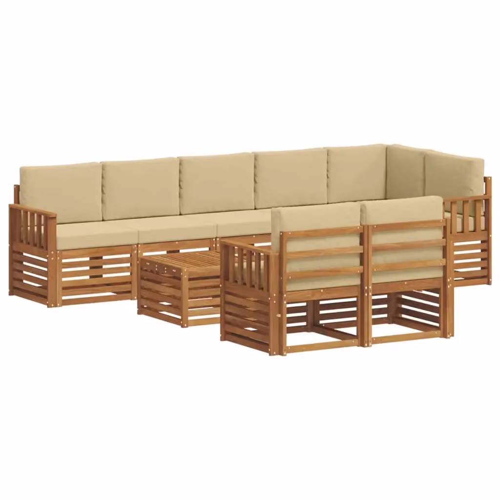 Set di divani da esterno a L vidaXL in legno di acacia con cuscini beige e marrone e tavolino da caffè – 2