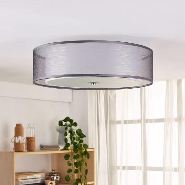 Plafoniera soffitto Tobia Lindby, dimmerabile, Alluminio / Grigio / Zincato, Soggiorno / Sala da pranzo, Tessuto / Stoffa / Seta, Moderno, Plafoniera