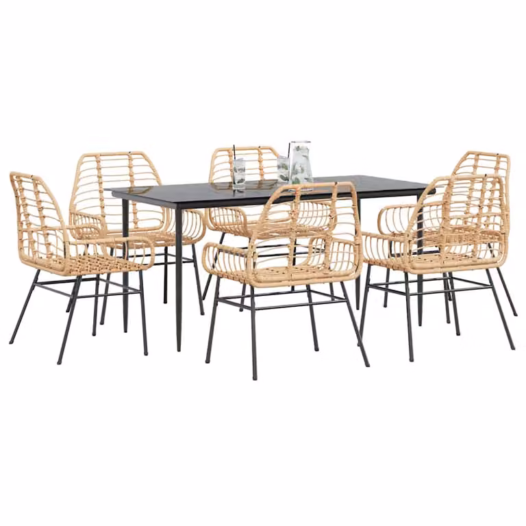 Set da pranzo da giardino vidaXL in polyrattan marrone e nero con tavolo in vetro per 7 persone