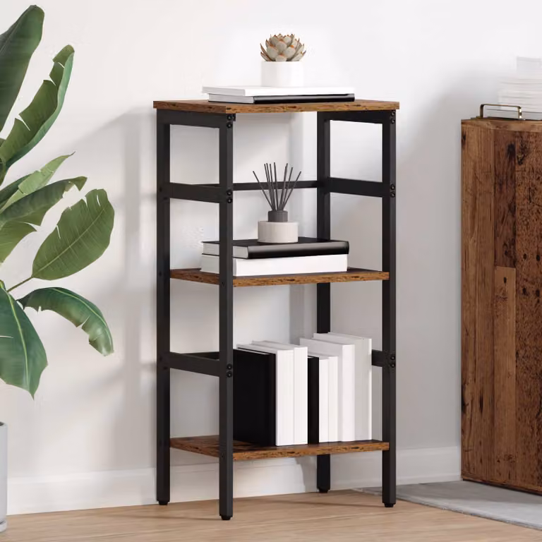 Libreria vidaXL a 2 livelli in stile industrial con legno e metallo, colore marrone, L 40 cm x P 29,5 cm x H 81 cm