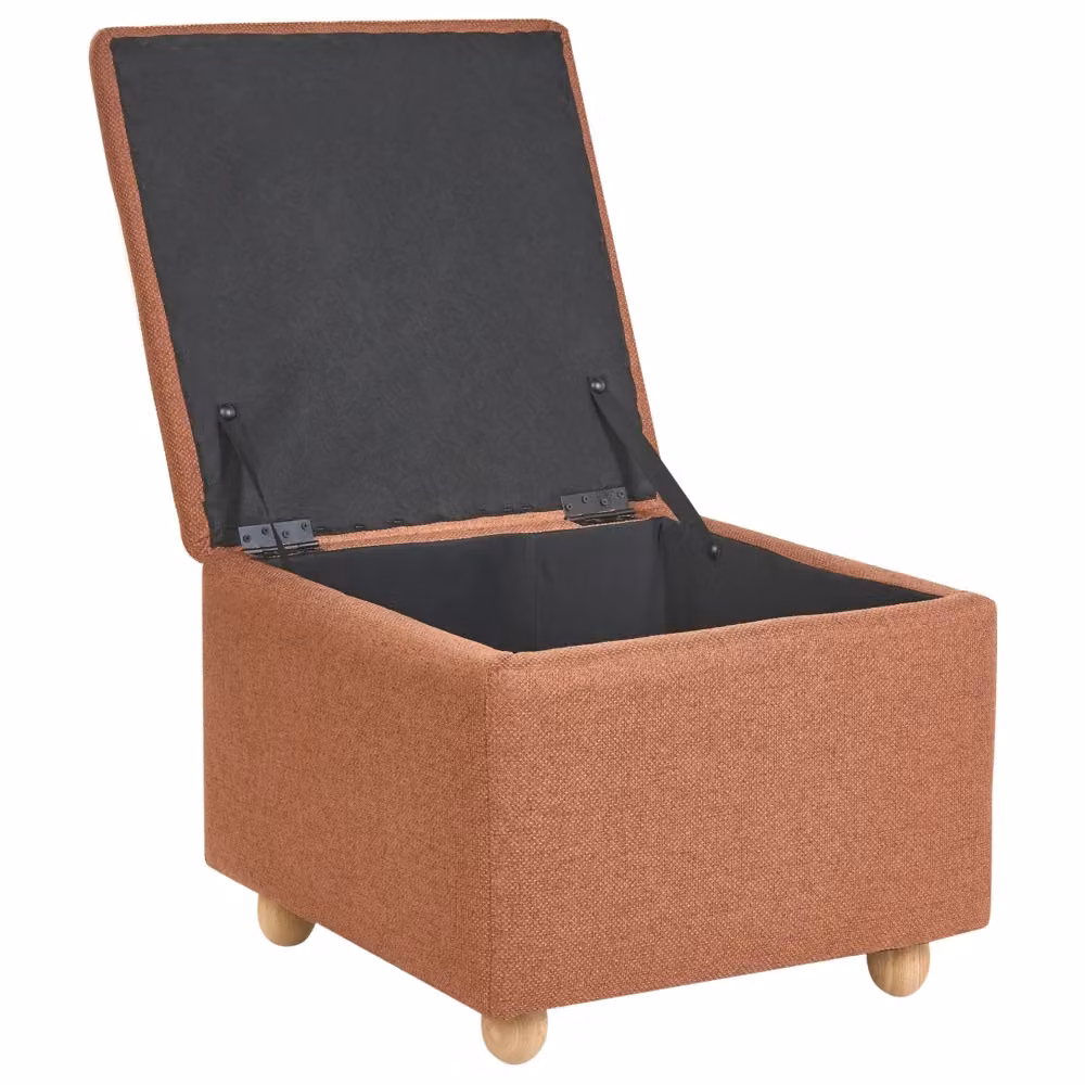 Pouf contenitore Beliani marrone dorato con finitura idrorepellente e struttura in legno, ideale come poggiapiedi o seduta per ingresso e soggiorno, L: 60 cm, P: 46 cm, H: 46 cm – 2