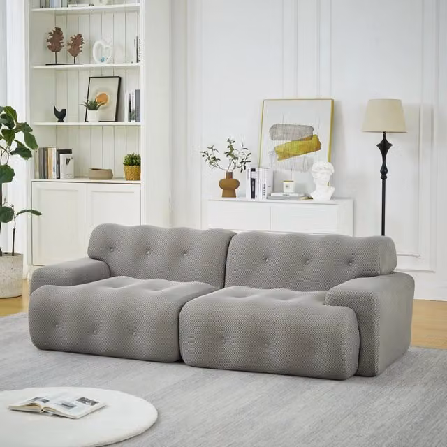Divano a 2 posti 224x104x66 cm con seduta profonda; in tessuto grigio