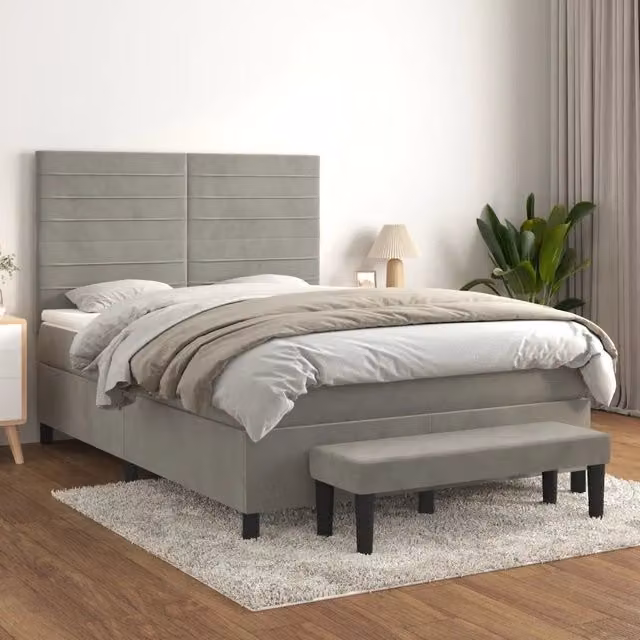 Letto Ibrido con Giroletto a Molle e Materasso vidaXL in Velluto Grigio Chiaro L/P/H: 140 x 200 x 203 cm